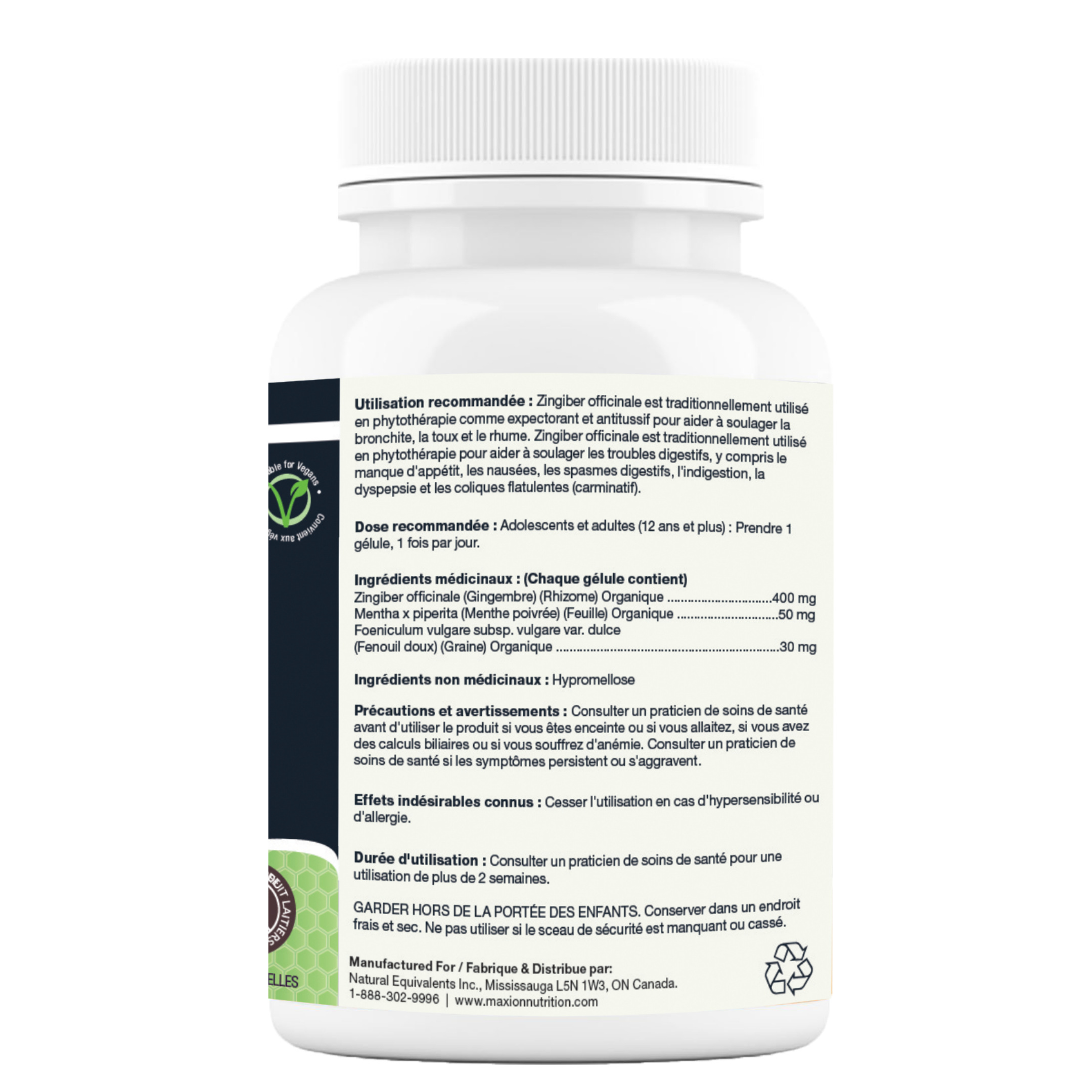 Maxion Digestive Support, 60 Capsules with Ginger, Peppermint and Sweet Fennel to Help Relieve Digestive Upset