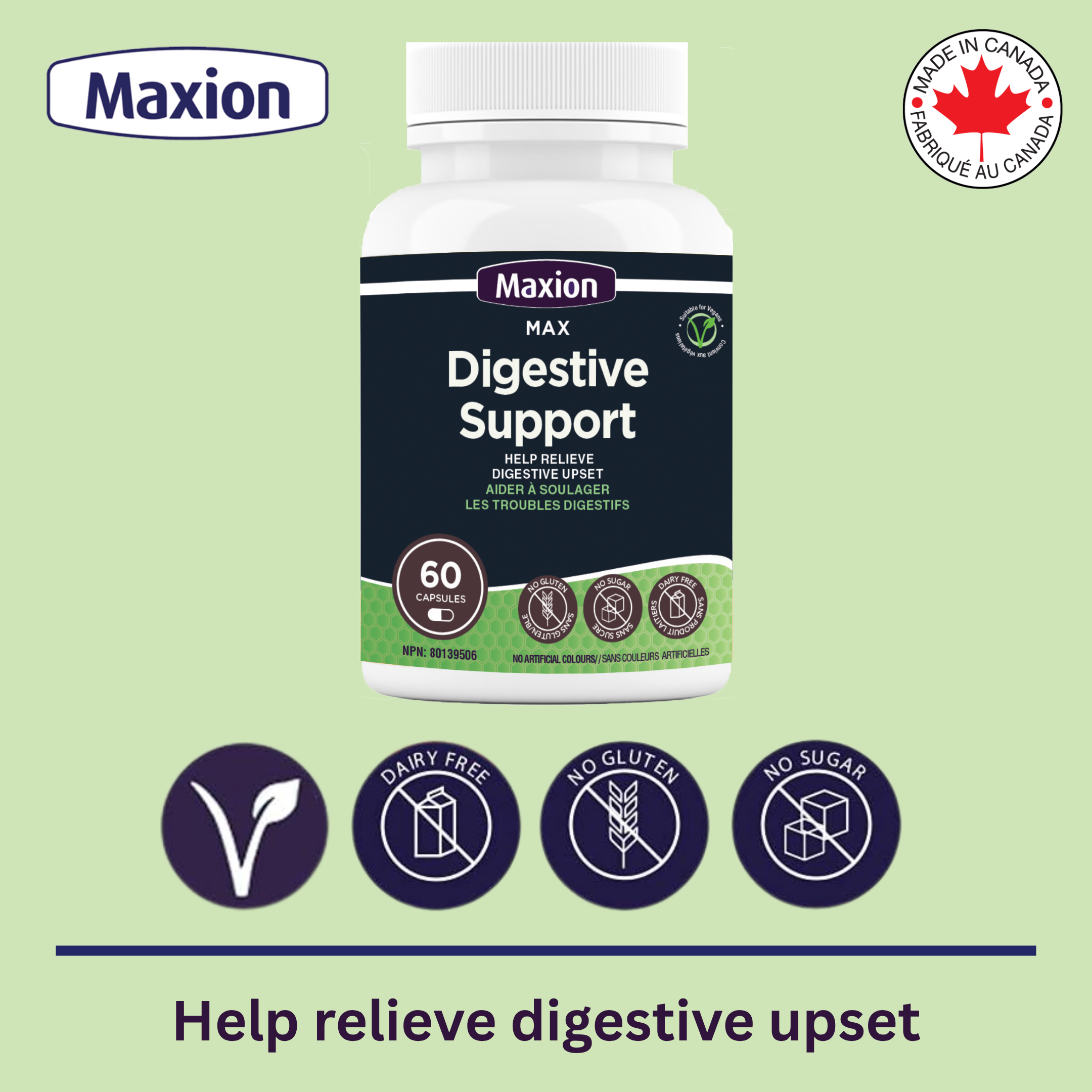 Maxion Digestive Support, 60 Capsules with Ginger, Peppermint and Sweet Fennel to Help Relieve Digestive Upset