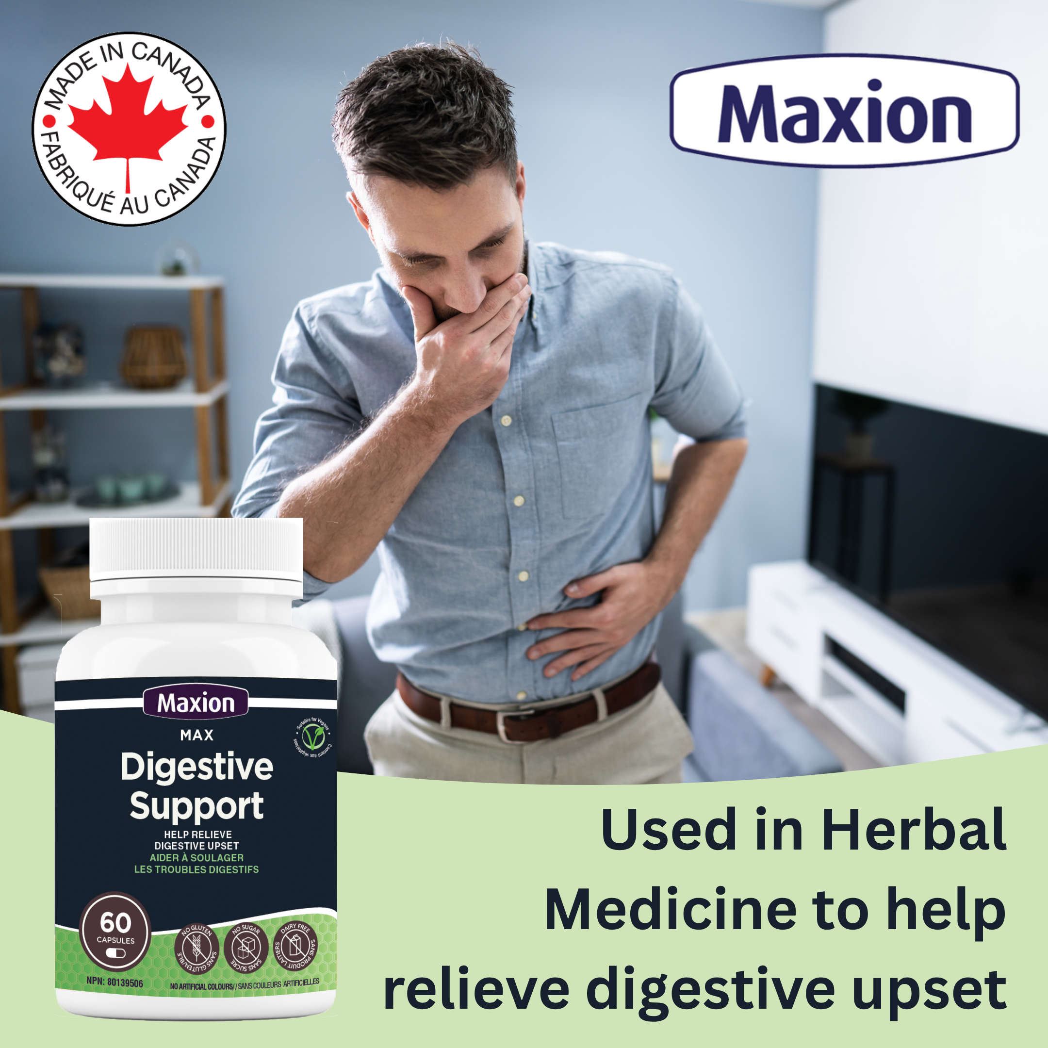 Maxion Digestive Support, 60 Capsules with Ginger, Peppermint and Sweet Fennel to Help Relieve Digestive Upset