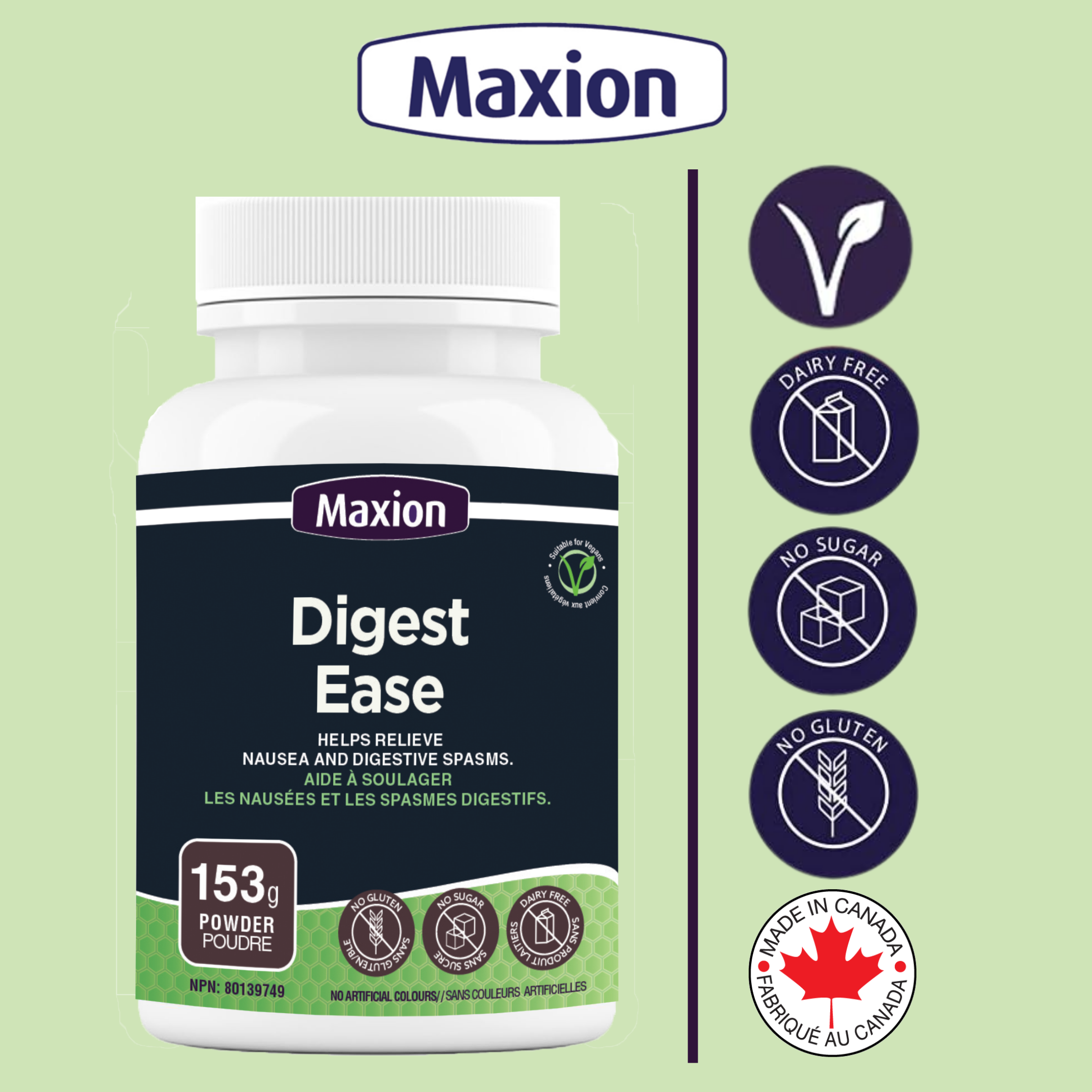 Maxion Digest Ease, 153g Powder with Milk Thistle, Ginger, Cranberry and Prickly-Pear Leaf to Help Relieve Nausea and Digestive Spasms