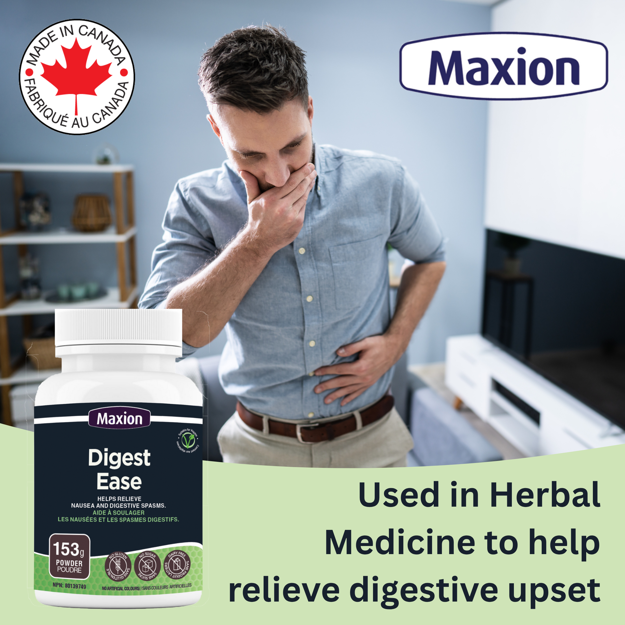 Maxion Digest Ease, 153g Powder with Milk Thistle, Ginger, Cranberry and Prickly-Pear Leaf to Help Relieve Nausea and Digestive Spasms