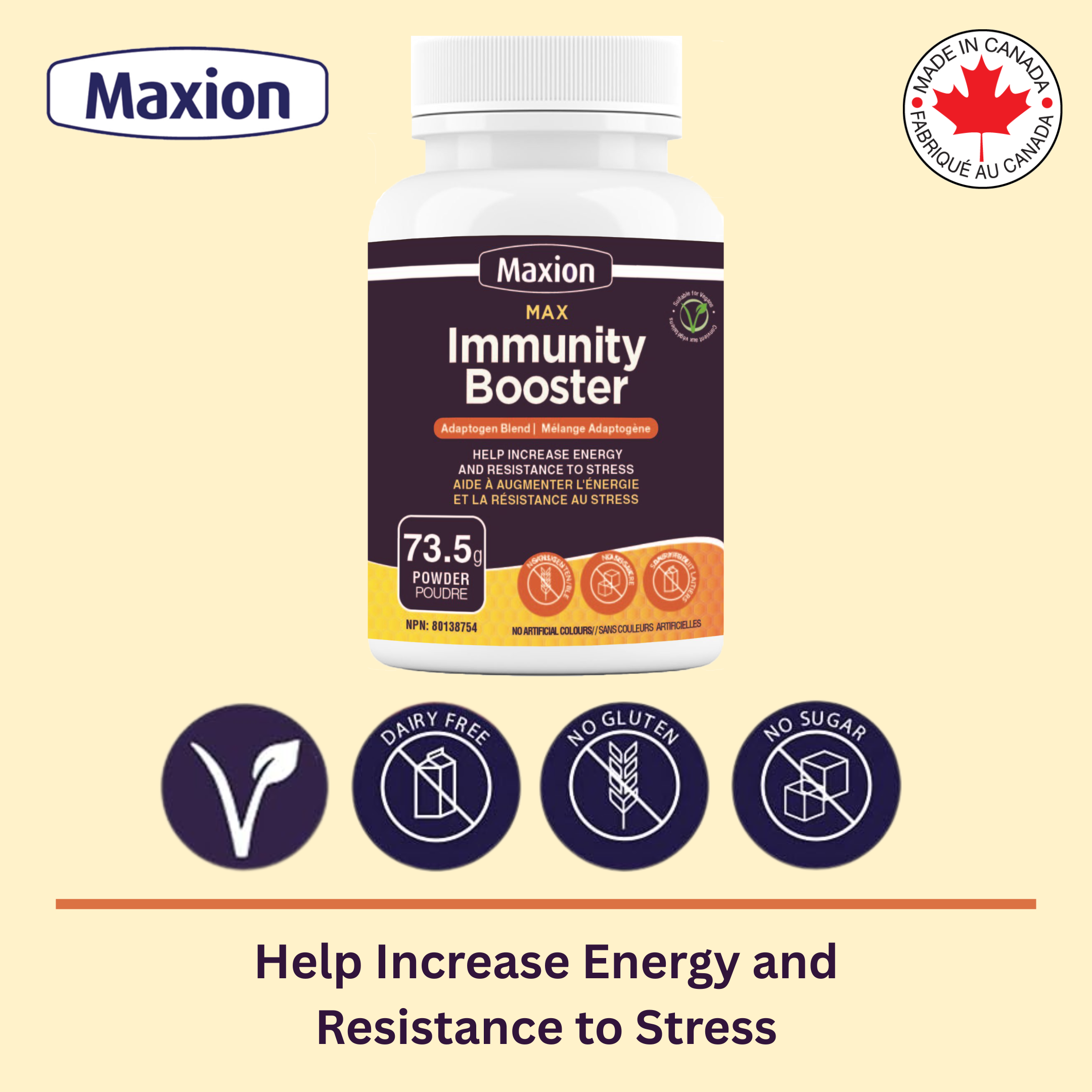 Maxion Immunity Booster, 73.5g Powder with Astragalus, Reishi, Lion's Mane and Chaga to Help Increase Energy and Resistance to Stress
