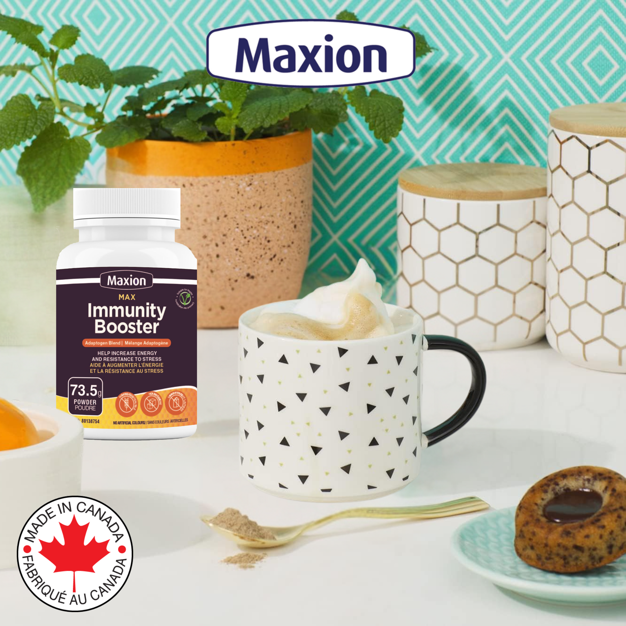 Maxion Immunity Booster, 73.5g Powder with Astragalus, Reishi, Lion's Mane and Chaga to Help Increase Energy and Resistance to Stress