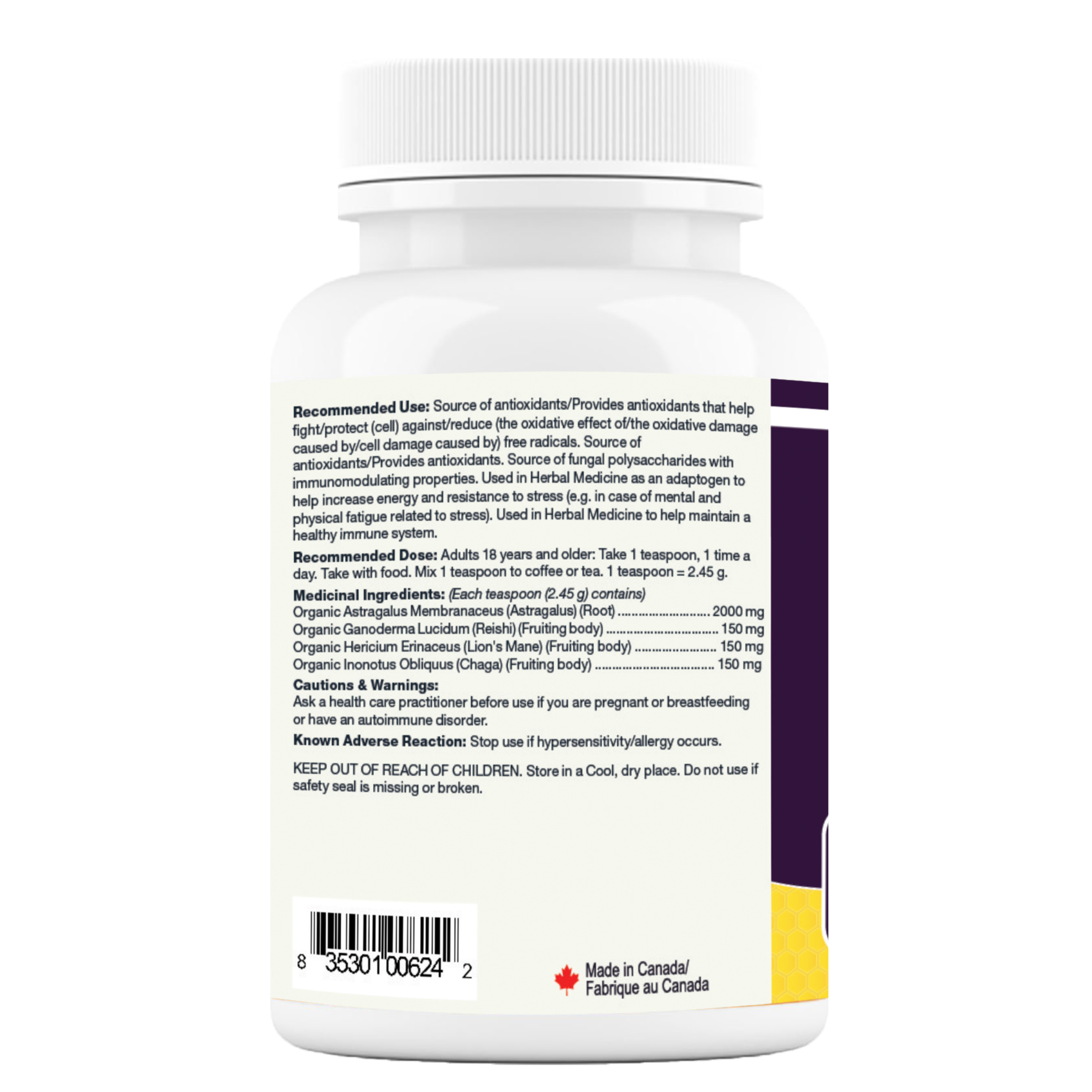 Maxion Immunity Booster, 73.5g Powder with Astragalus, Reishi, Lion's Mane and Chaga to Help Increase Energy and Resistance to Stress