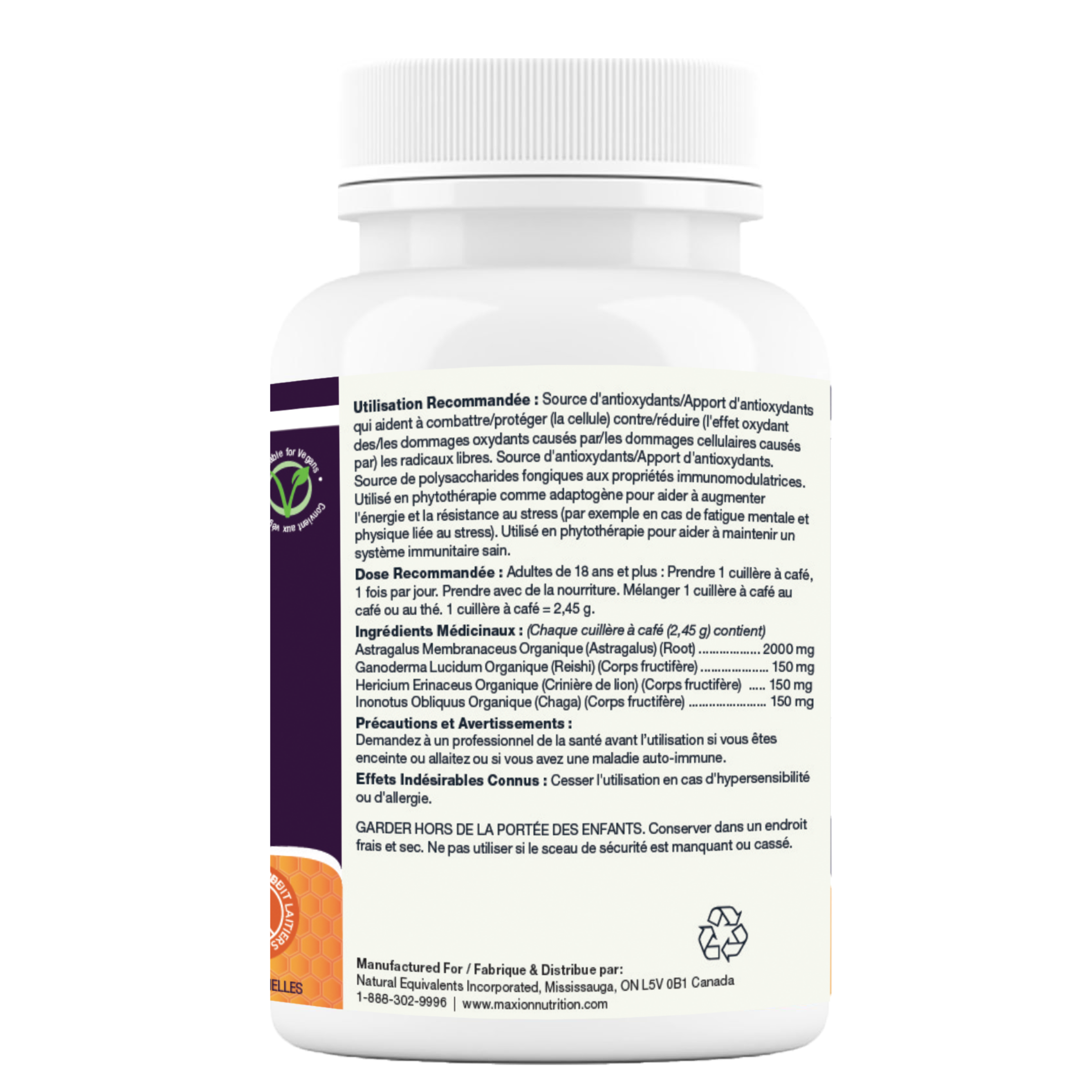 Maxion Immunity Booster, 73.5g Powder with Astragalus, Reishi, Lion's Mane and Chaga to Help Increase Energy and Resistance to Stress