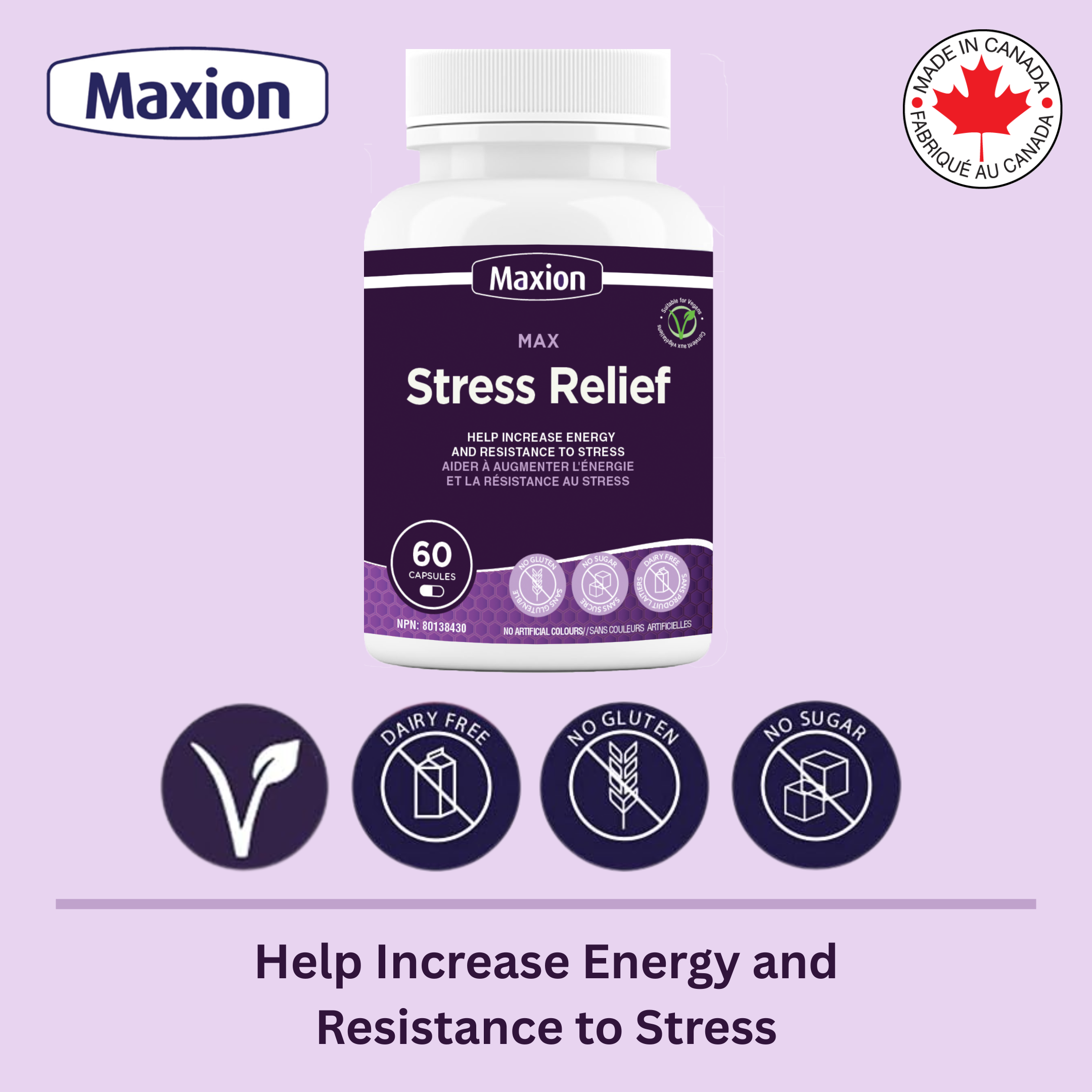 Maxion Stress Relief, 60 Capsules with Lion's Mane, Maitake, Reishi and Cordyceps to Help Increase Energy and Resistance to Stress