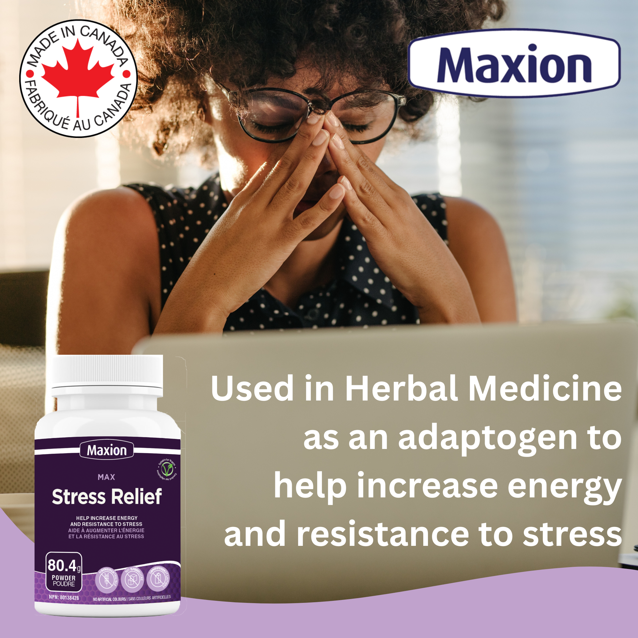 Maxion Stress Relief, 60 Capsules with Lion's Mane, Maitake, Reishi and Cordyceps to Help Increase Energy and Resistance to Stress