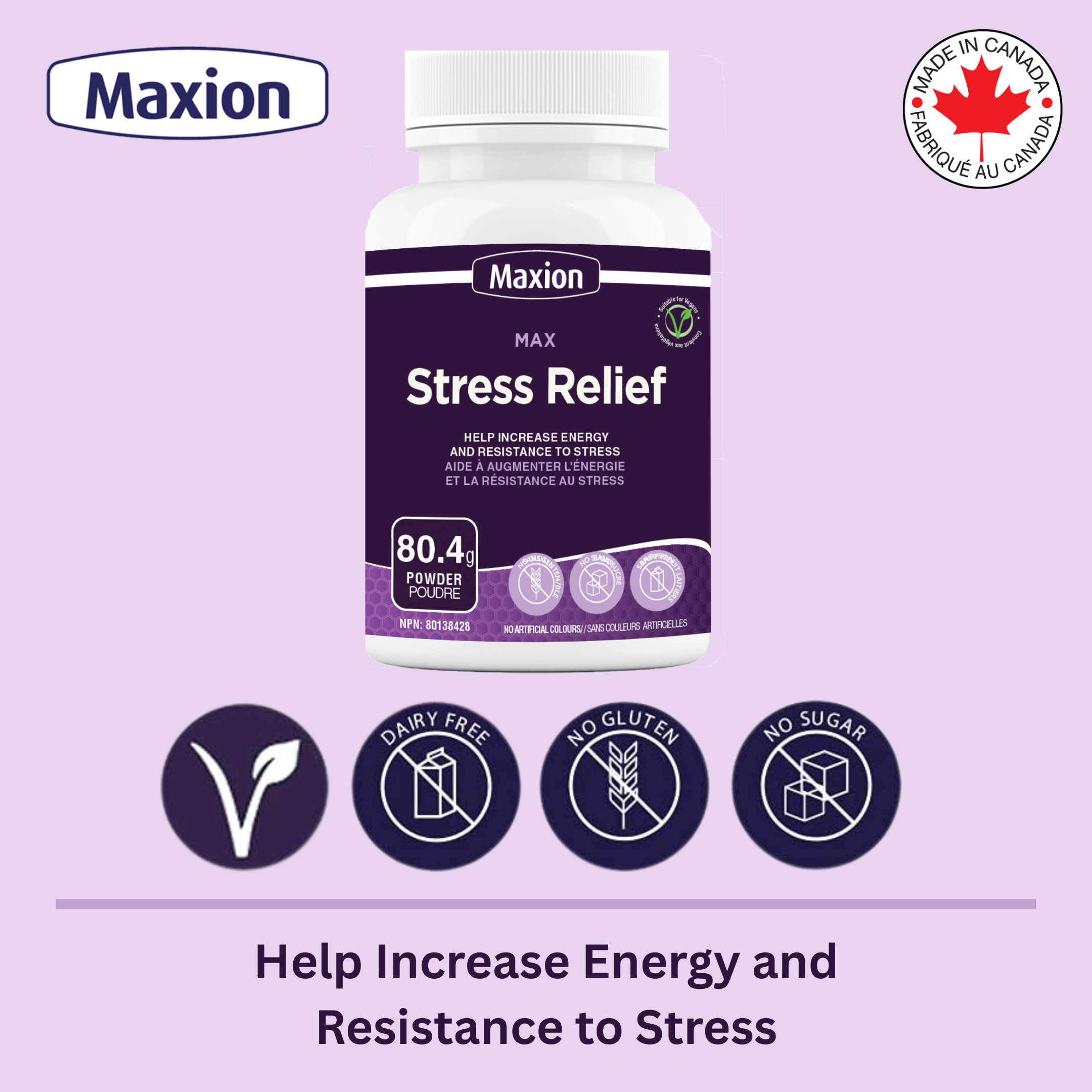 Maxion Stress Relief, 80.4g Powder with Lion's Mane, Maitake, Reishi and Cordyceps to Help Increase Energy and Resistance to Stress