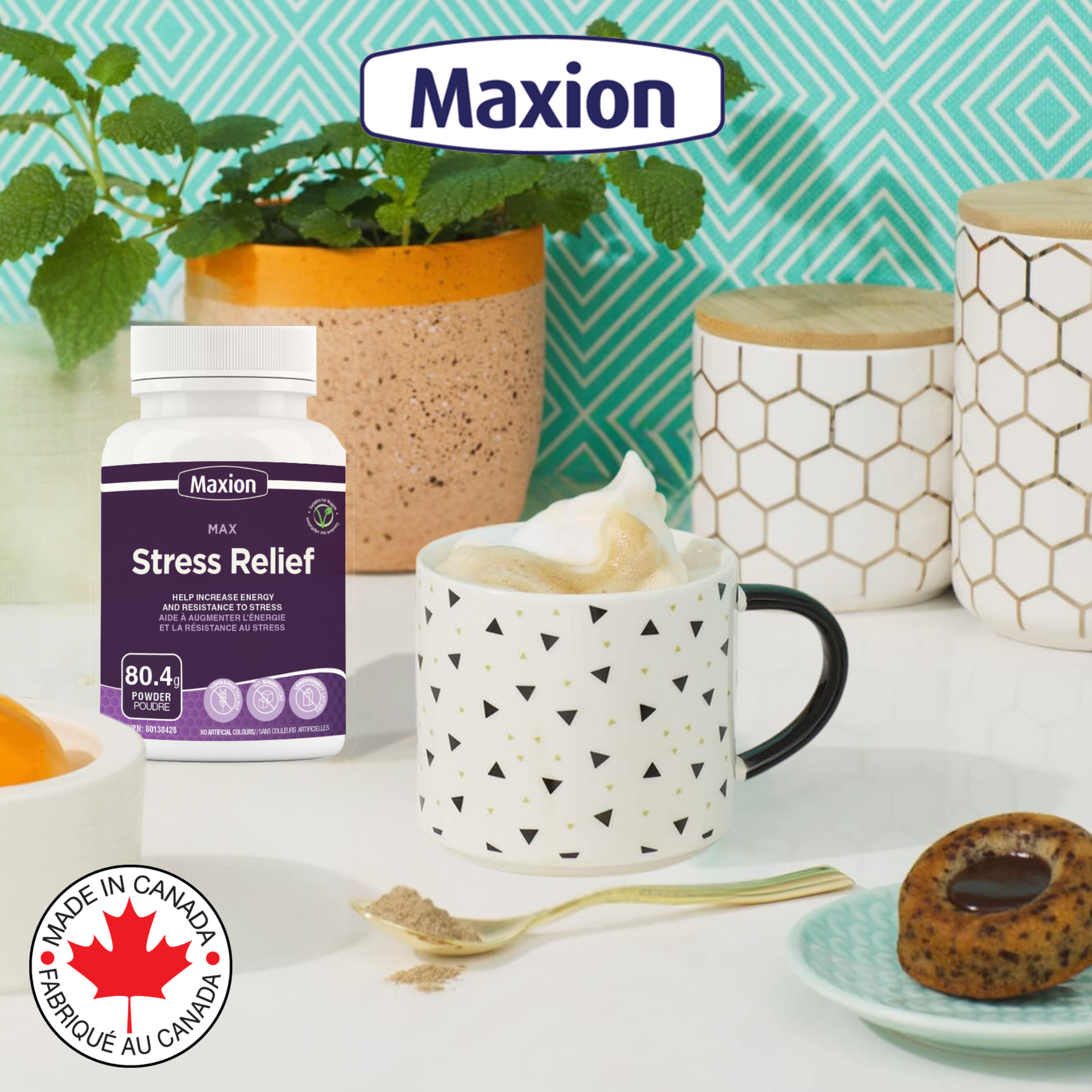 Maxion Stress Relief, 80.4g Powder with Lion's Mane, Maitake, Reishi and Cordyceps to Help Increase Energy and Resistance to Stress