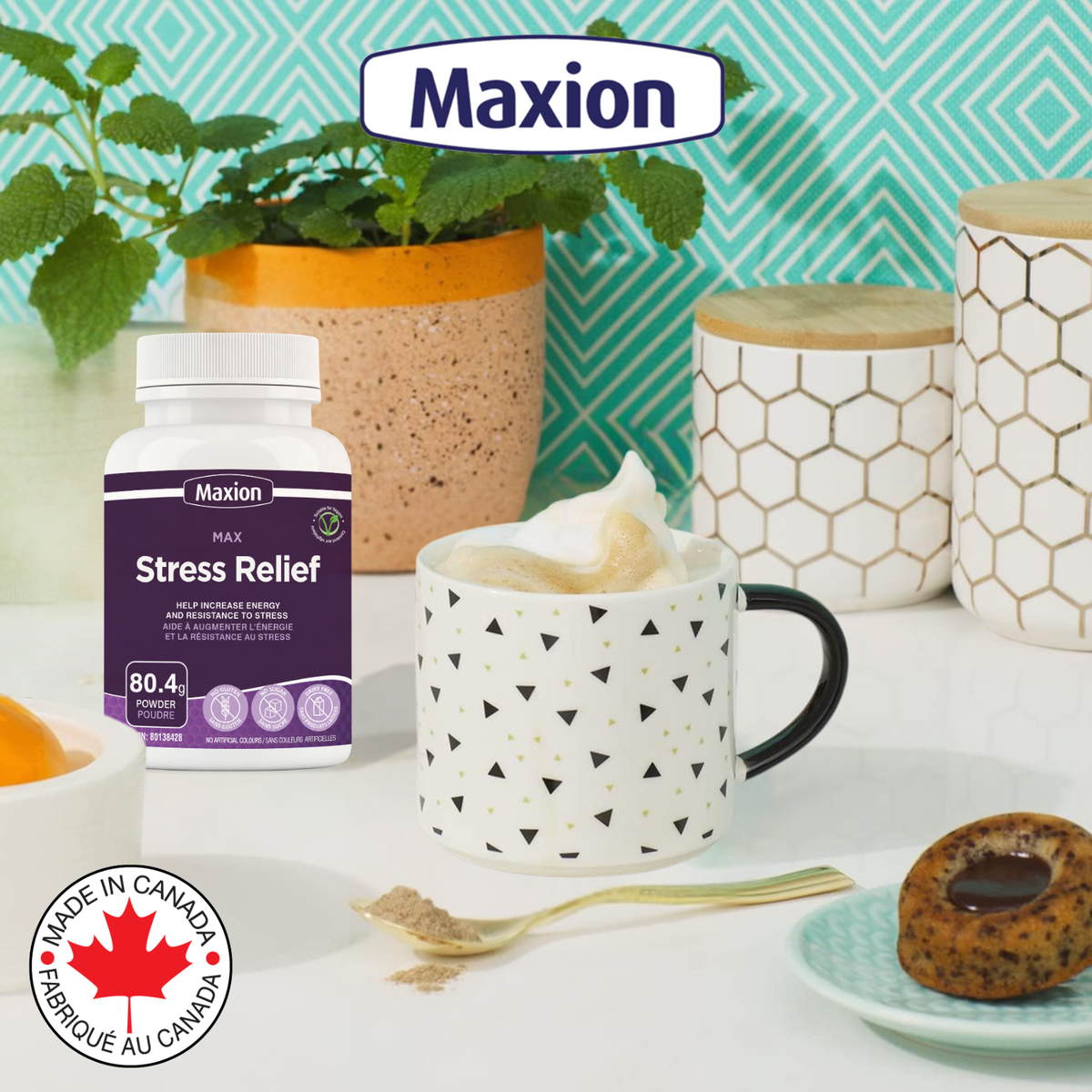 Maxion Stress Relief, 80.4g Powder with Lion's Mane, Maitake, Reishi and Cordyceps to Help Increase Energy and Resistance to Stress