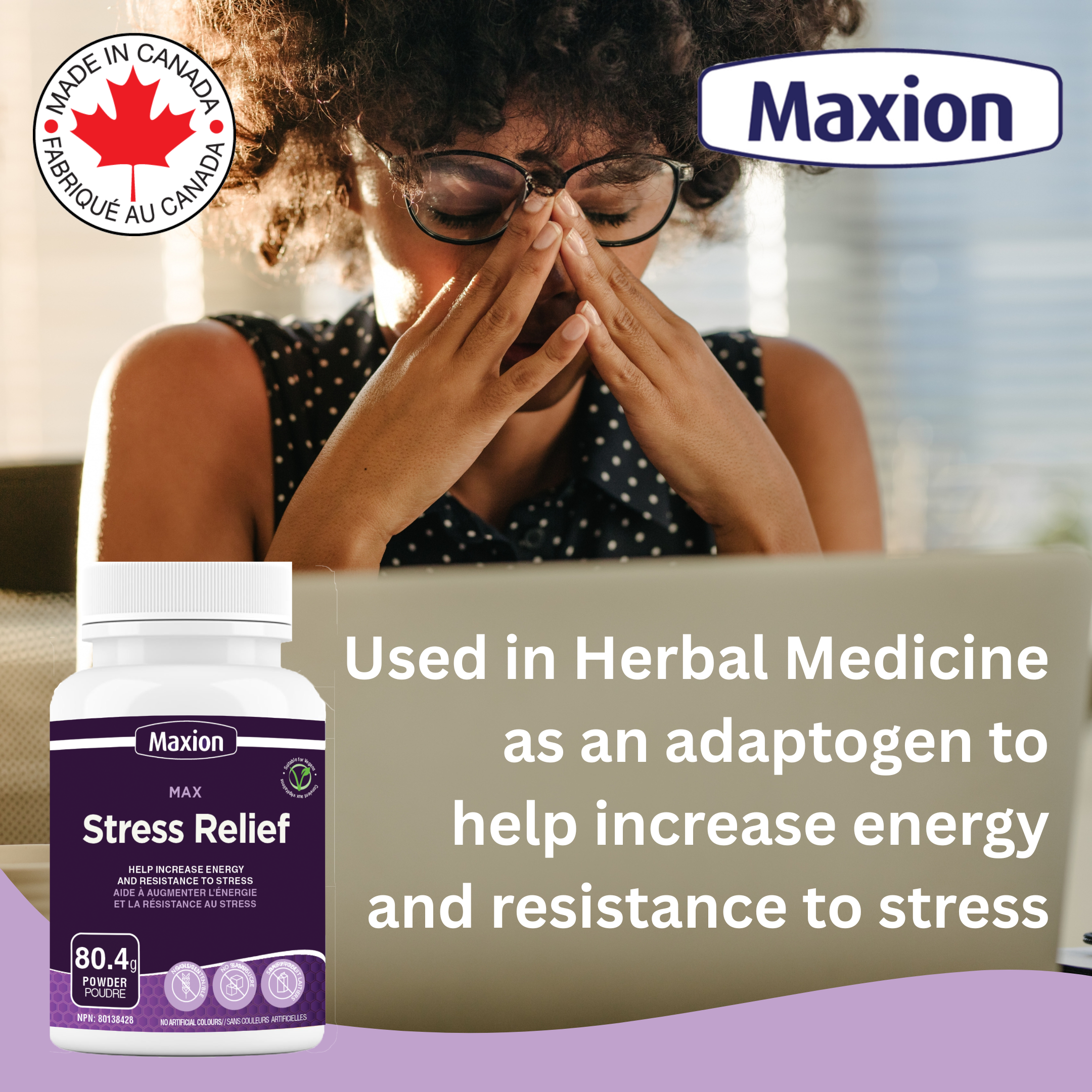 Maxion Stress Relief, 80.4g Powder with Lion's Mane, Maitake, Reishi and Cordyceps to Help Increase Energy and Resistance to Stress