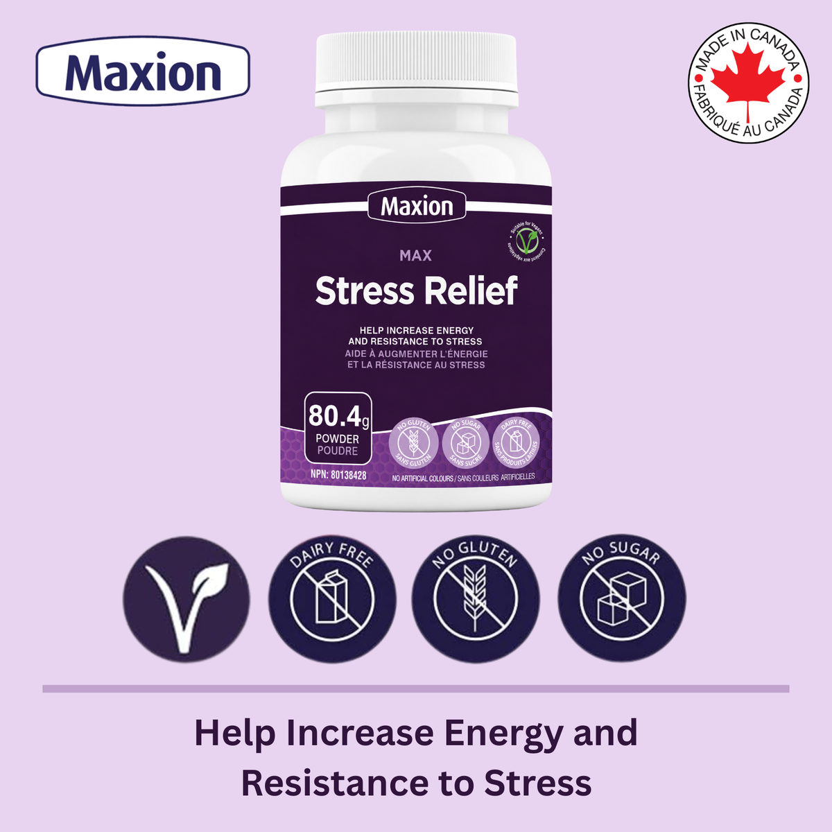 Maxion Stress Relief, 80.4g Powder with Lion's Mane, Maitake, Reishi and Cordyceps to Help Increase Energy and Resistance to Stress
