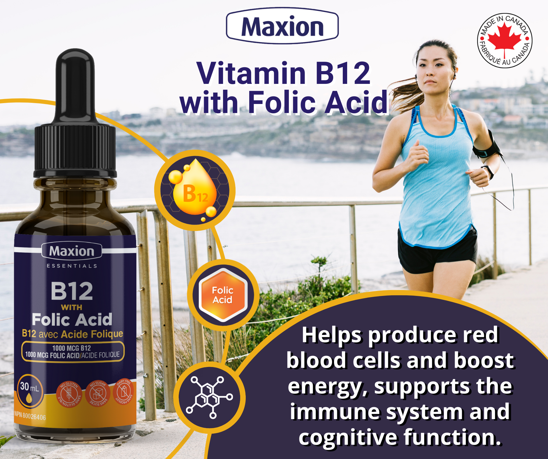 Max Vitamin B12 with Folic Acid - Essential for Energy Production and Improved Memory