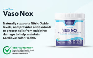 Max Vaso Nox - Prend en charge les niveaux d'oxyde nitrique et la production d'oxyde nitrique